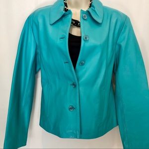 SERRANO LEATHER Teal Blue Blazer Jacket NWT
